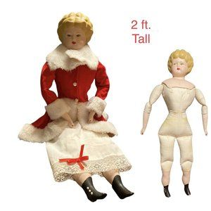 Antique China Head Doll Parisian Style Blonde 2 ft Tall Porcelain Bisque 1800’s